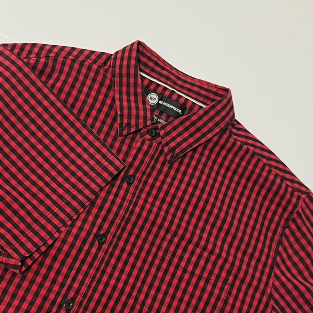 Weatherproof Men's XL Red Black Plaid Comfort Stretch Short Sleeve Shirt